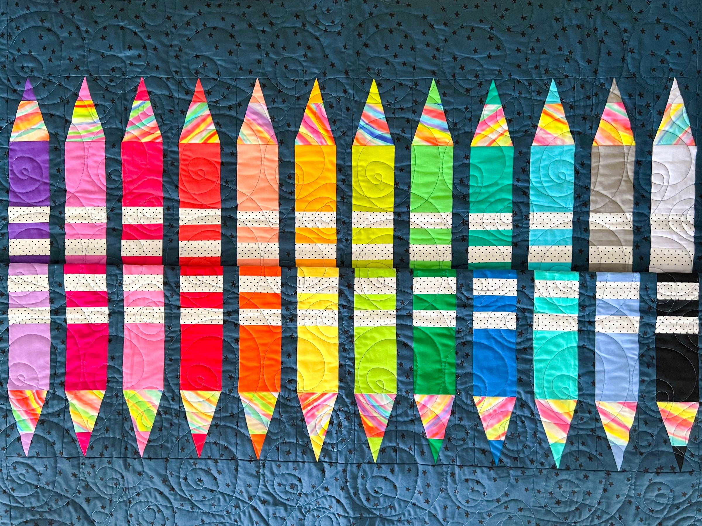Create Joy Quilt Pattern Cover Quilt closeup of colored pencils