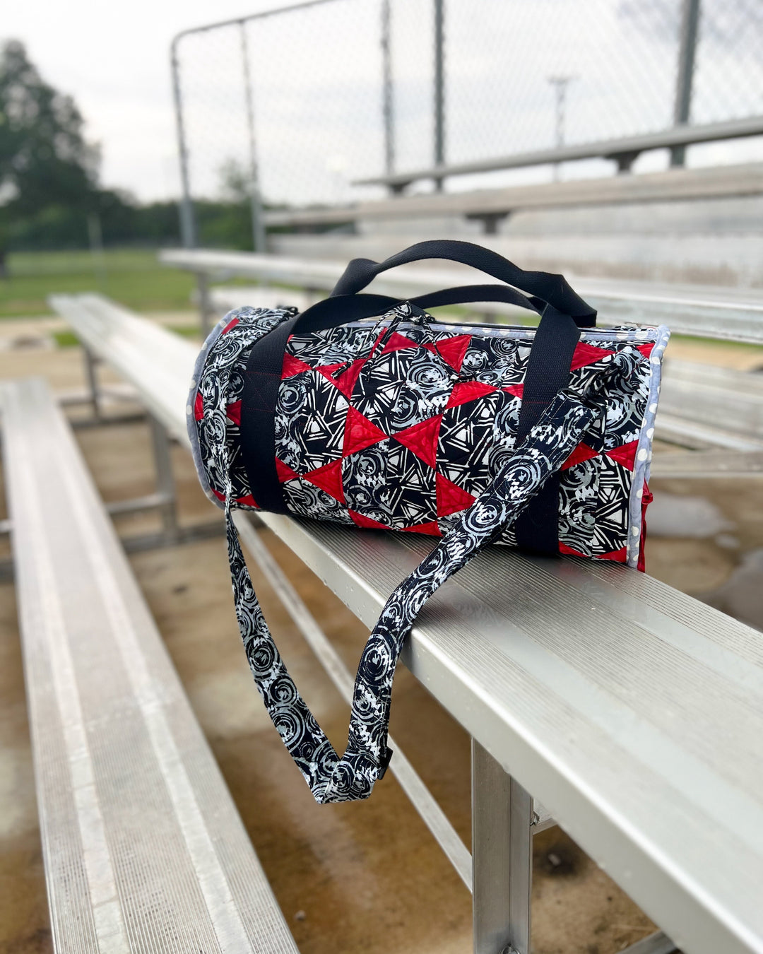 Happy Camper Duffle Bag made with the Good Vibrations Expressions Batik collection by Riley Blake Designs