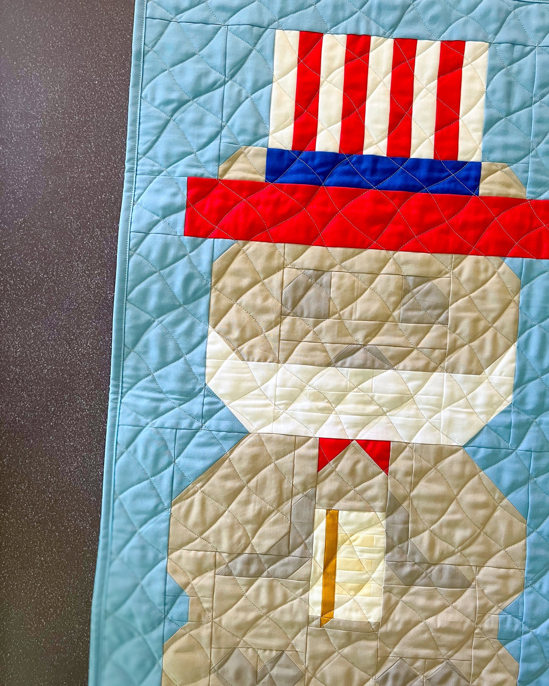 Sir Beary Liberty a bear quilt with an Uncle Sam style of American patriotic pride