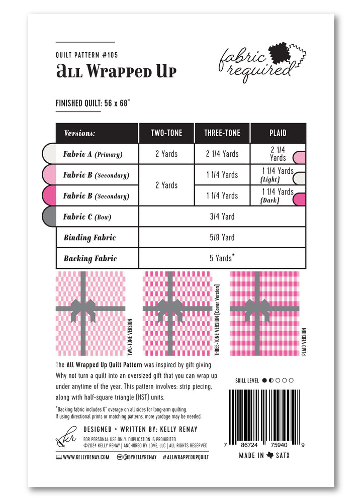 Fabric requirement chart for a quilt pattern titled &