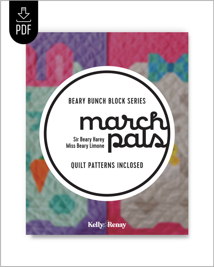 Quilt pattern book cover for the March Pals apart of the Beary Bunch Block Series.