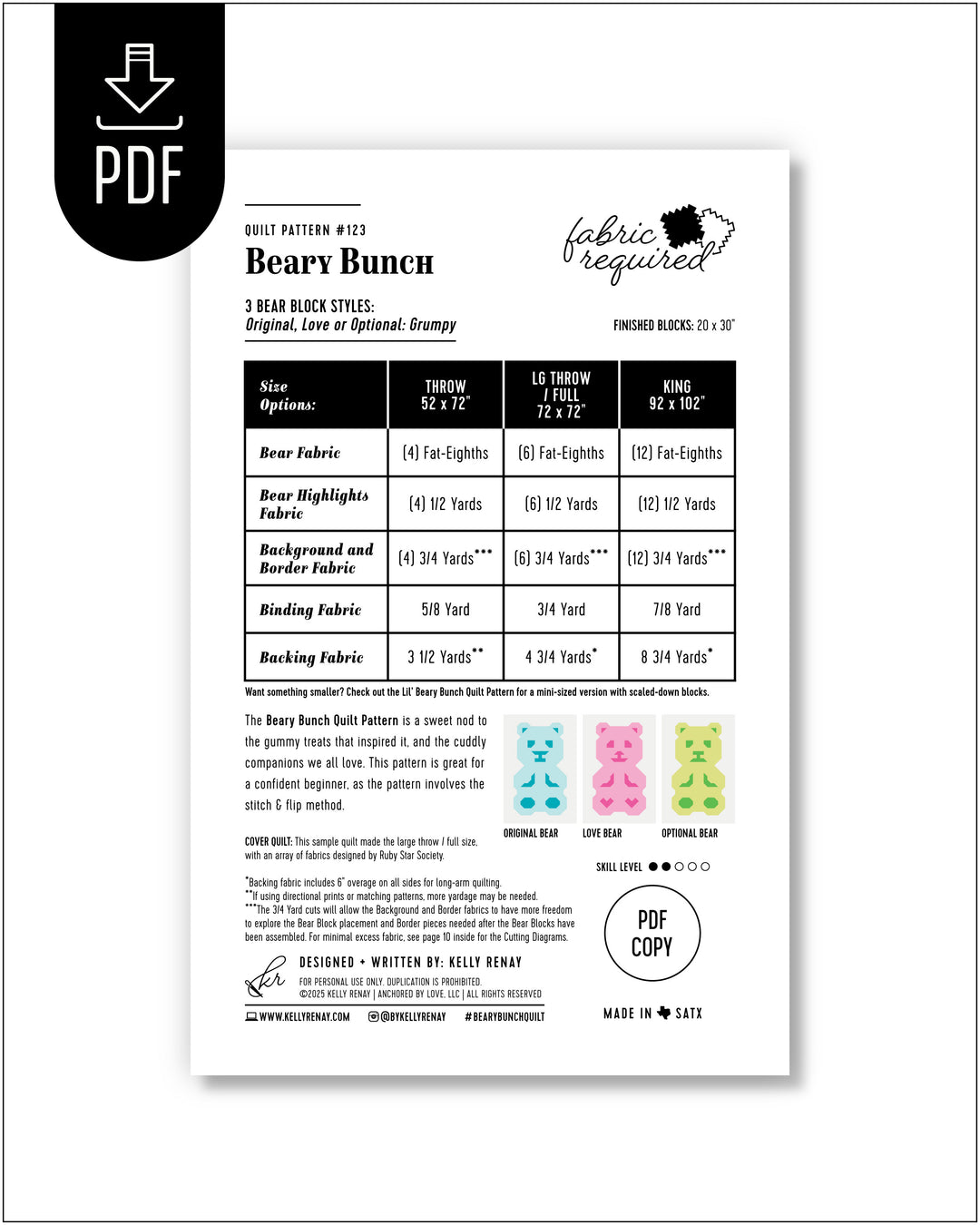 Quilt pattern sheet for &