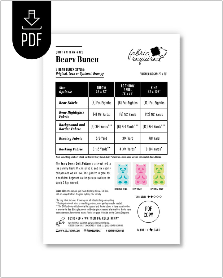 Quilt pattern sheet for &