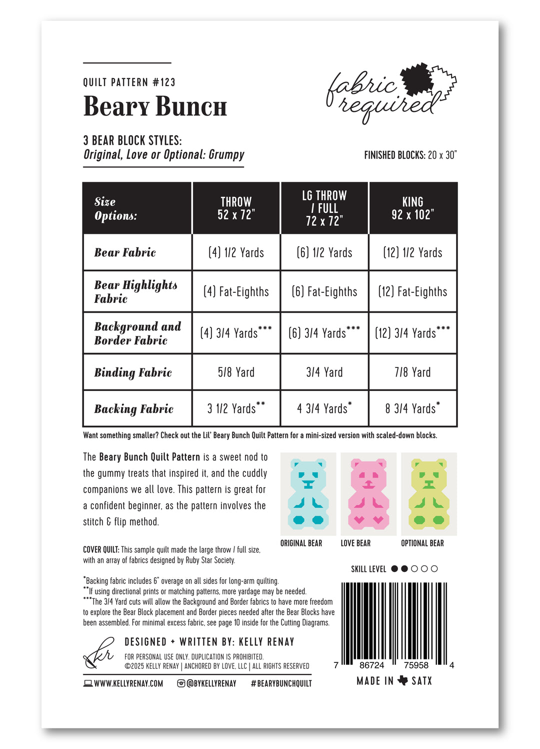 Quilt pattern packaging for &