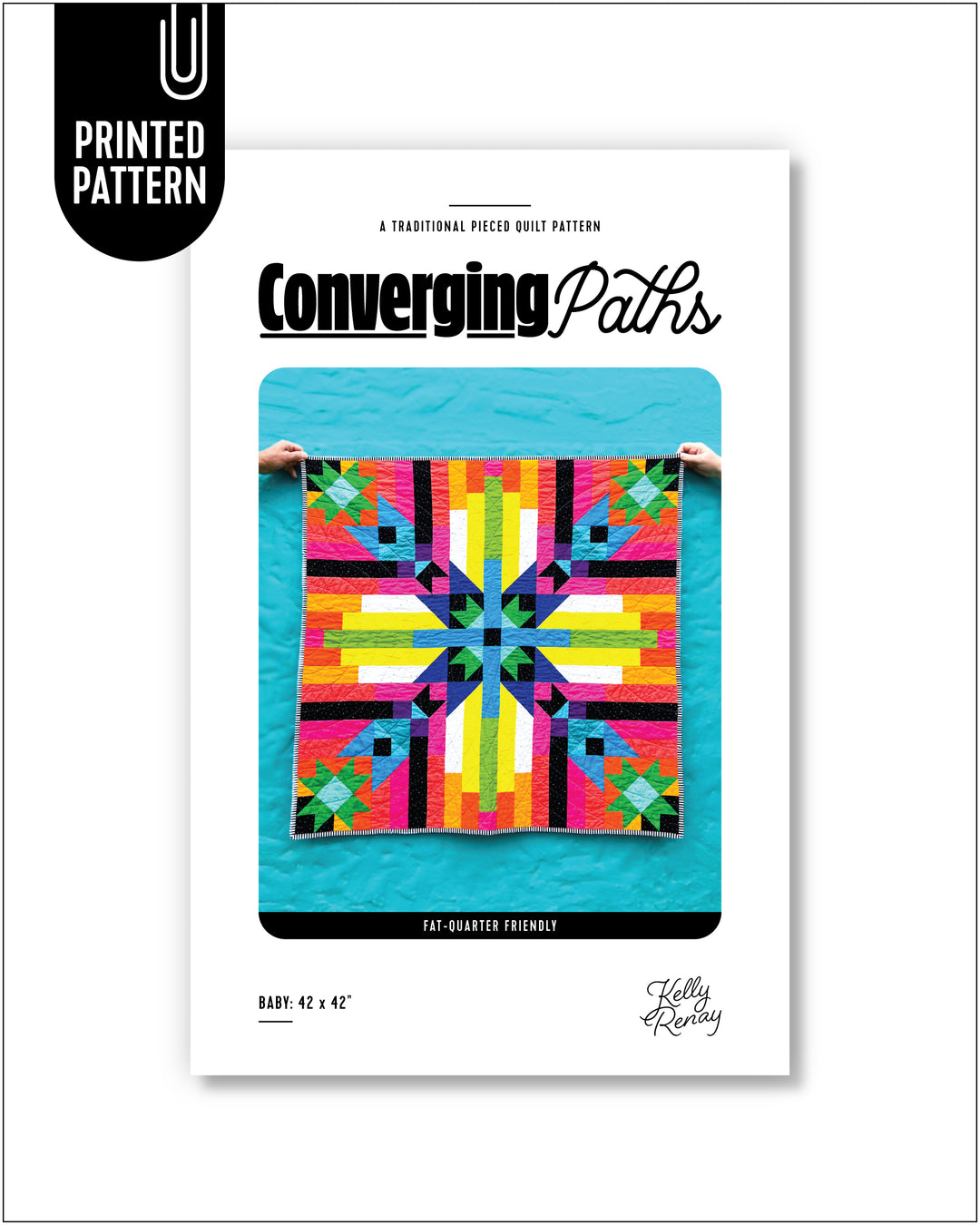 Quilt pattern book titled 'Converging Paths' with a colorful quilt design on the cover.
