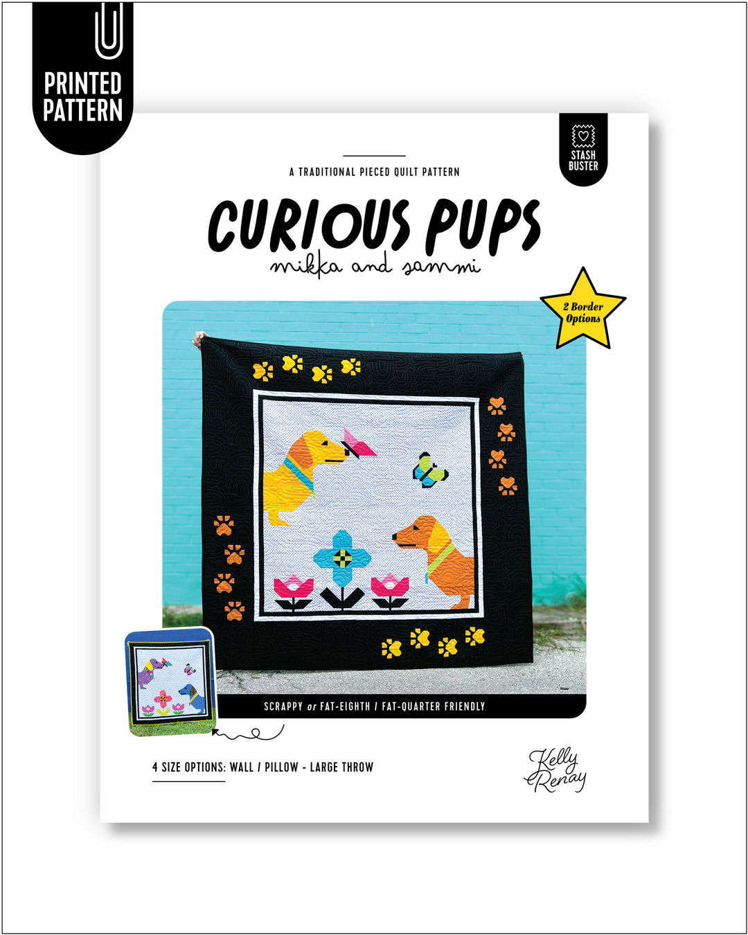 Curious Pups Quilt Pattern Cover - Printed Version