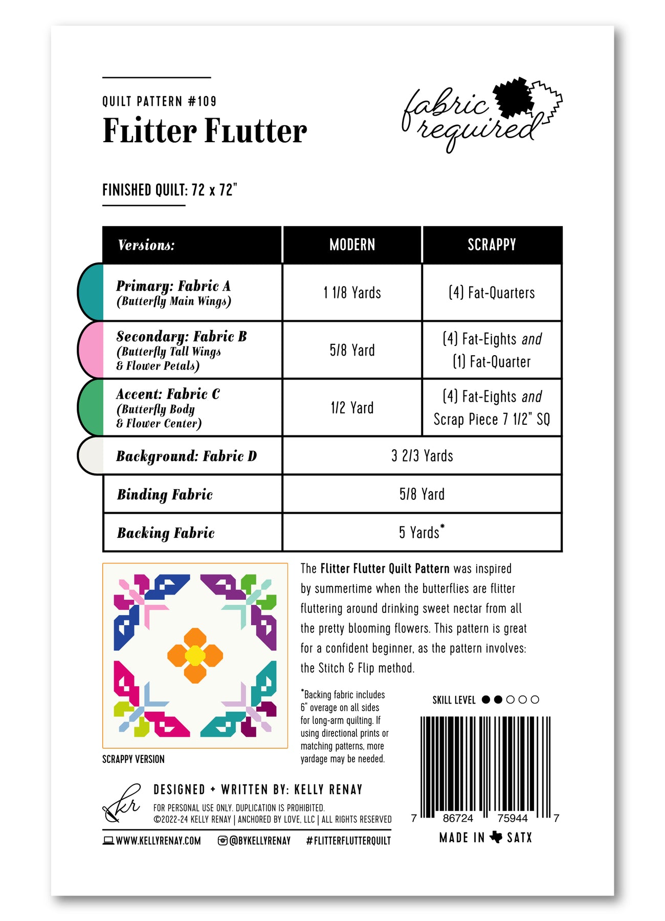 Flitter Flutter Quilt Pattern - Wholesale – Kelly Renay