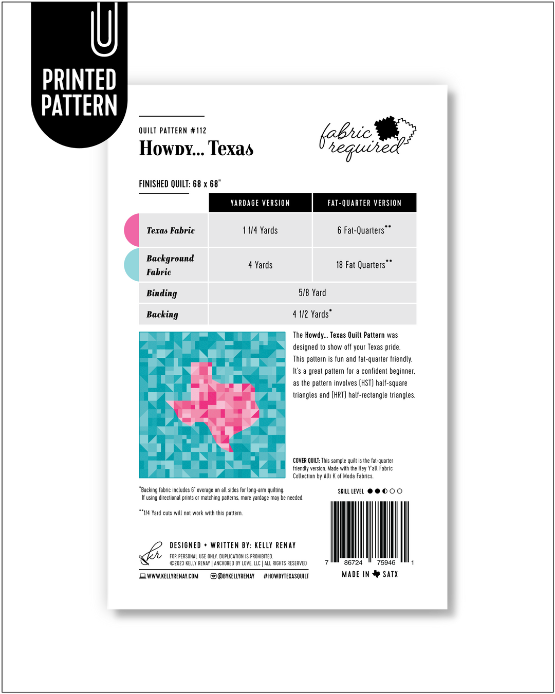 Howdy Texas Quilt Pattern Fabric Requirements