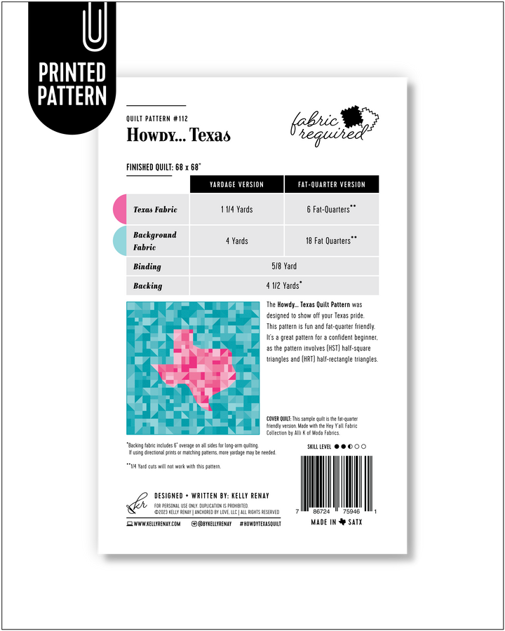 Howdy Texas Quilt Pattern Fabric Requirements
