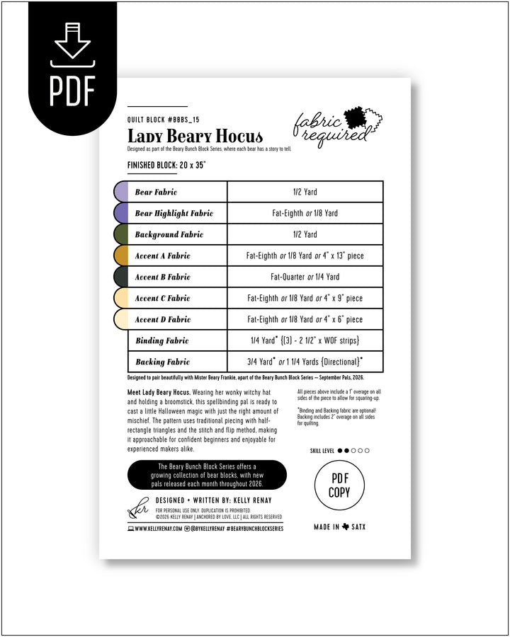 Fabric requirement chart for a project titled &