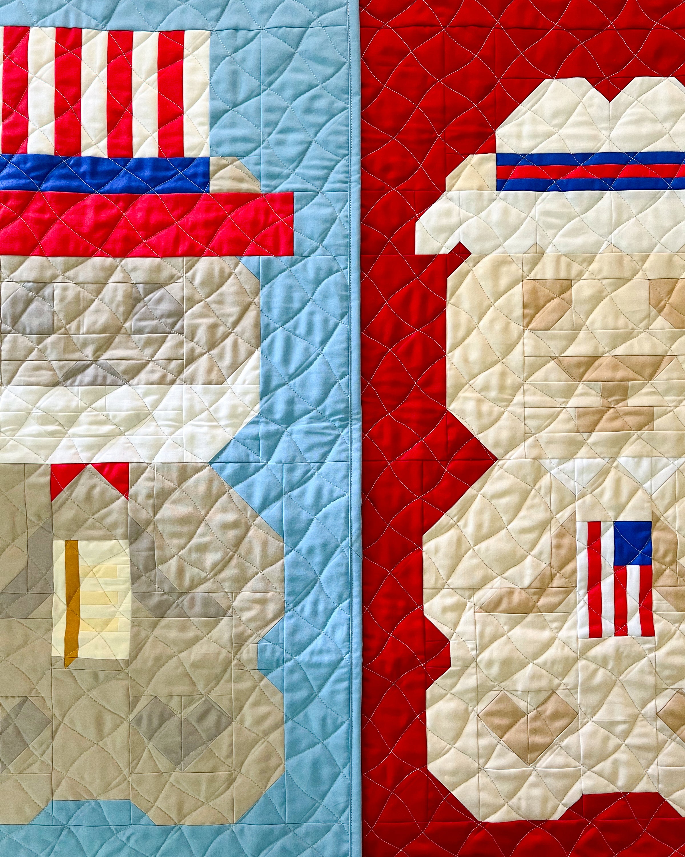 Two Americana themed bear quilts with patriotic pride of red, white and blue.