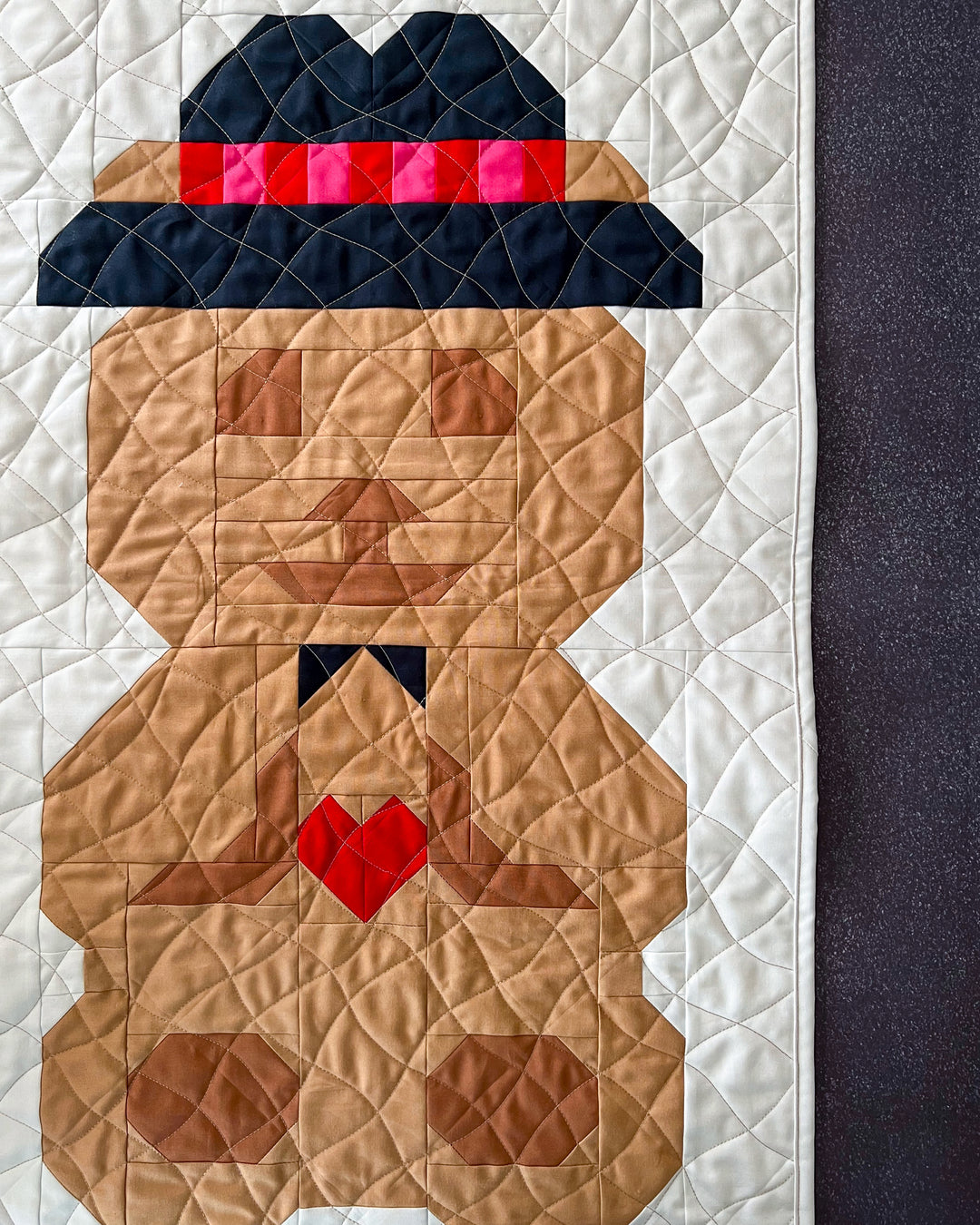 a quilted teddy bear design from the Mr Beary Valentine Quilt Block Pattern