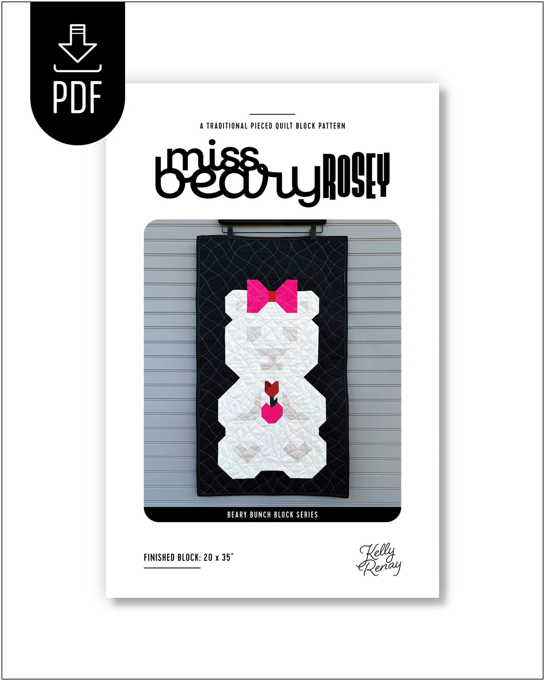 Miss Beary Rosey Quilt Block Pattern Cover