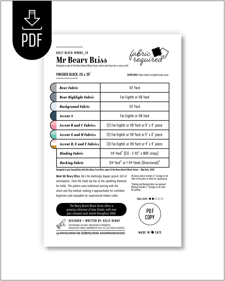 Fabric requirement chart for a project titled &