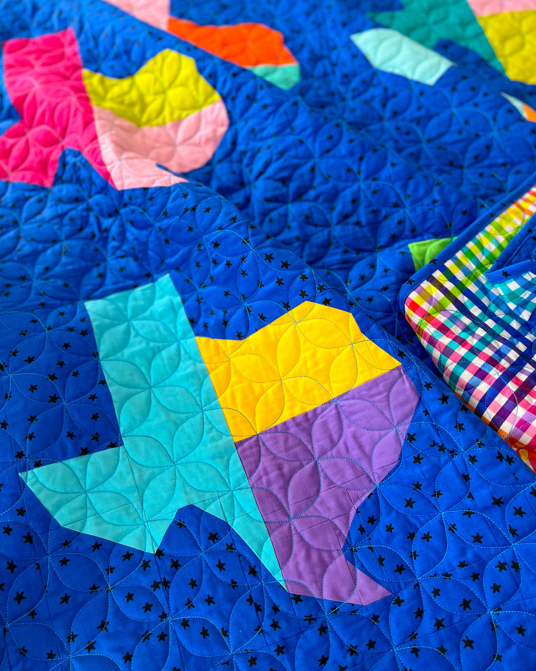 Nothin Like Texas Quilt closeup on the Texas State Shaped Block