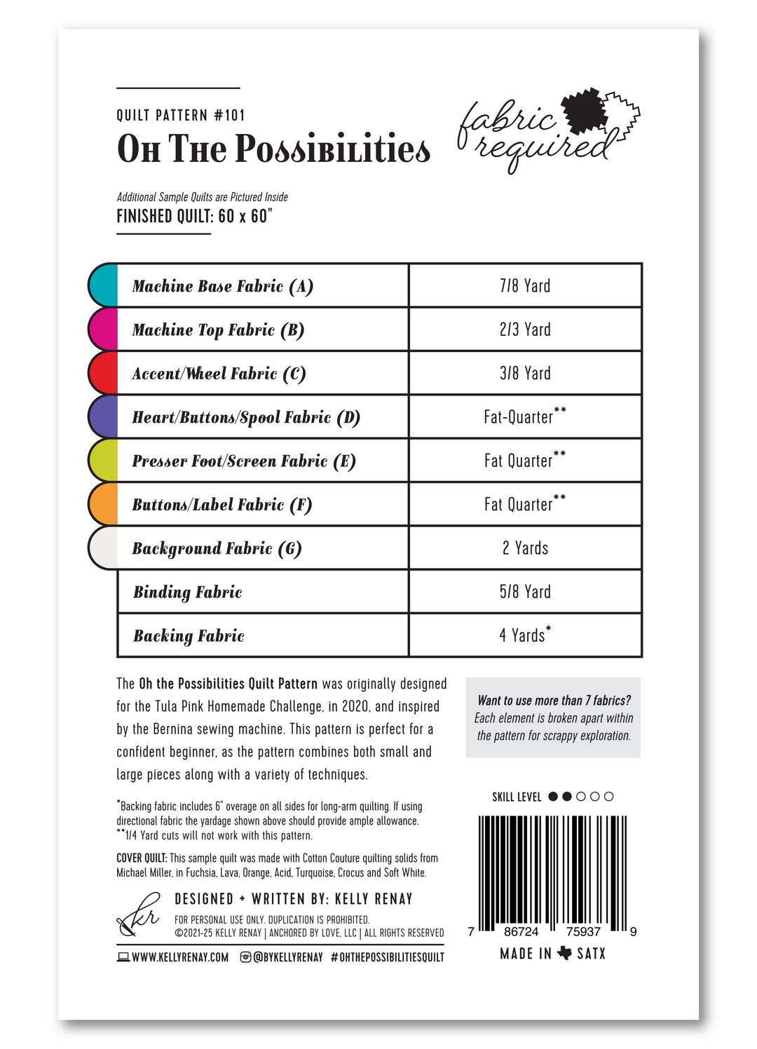 Fabric requirement chart for a quilt pattern titled &
