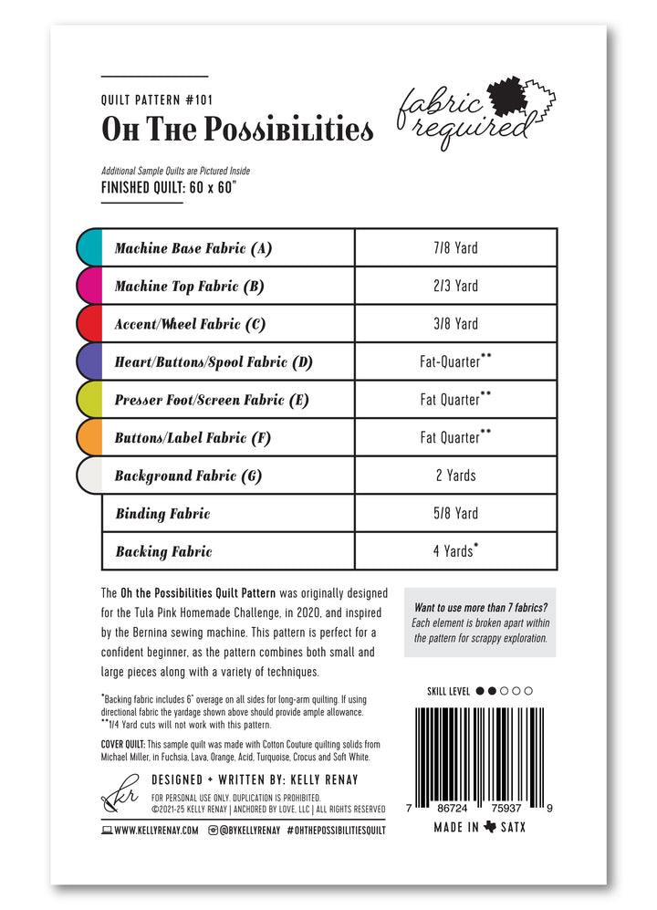 Fabric requirement chart for a quilt pattern titled &
