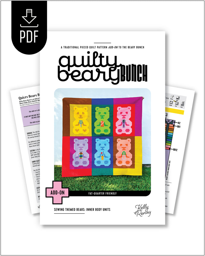 A product listing graphic for a quilting pattern titled &