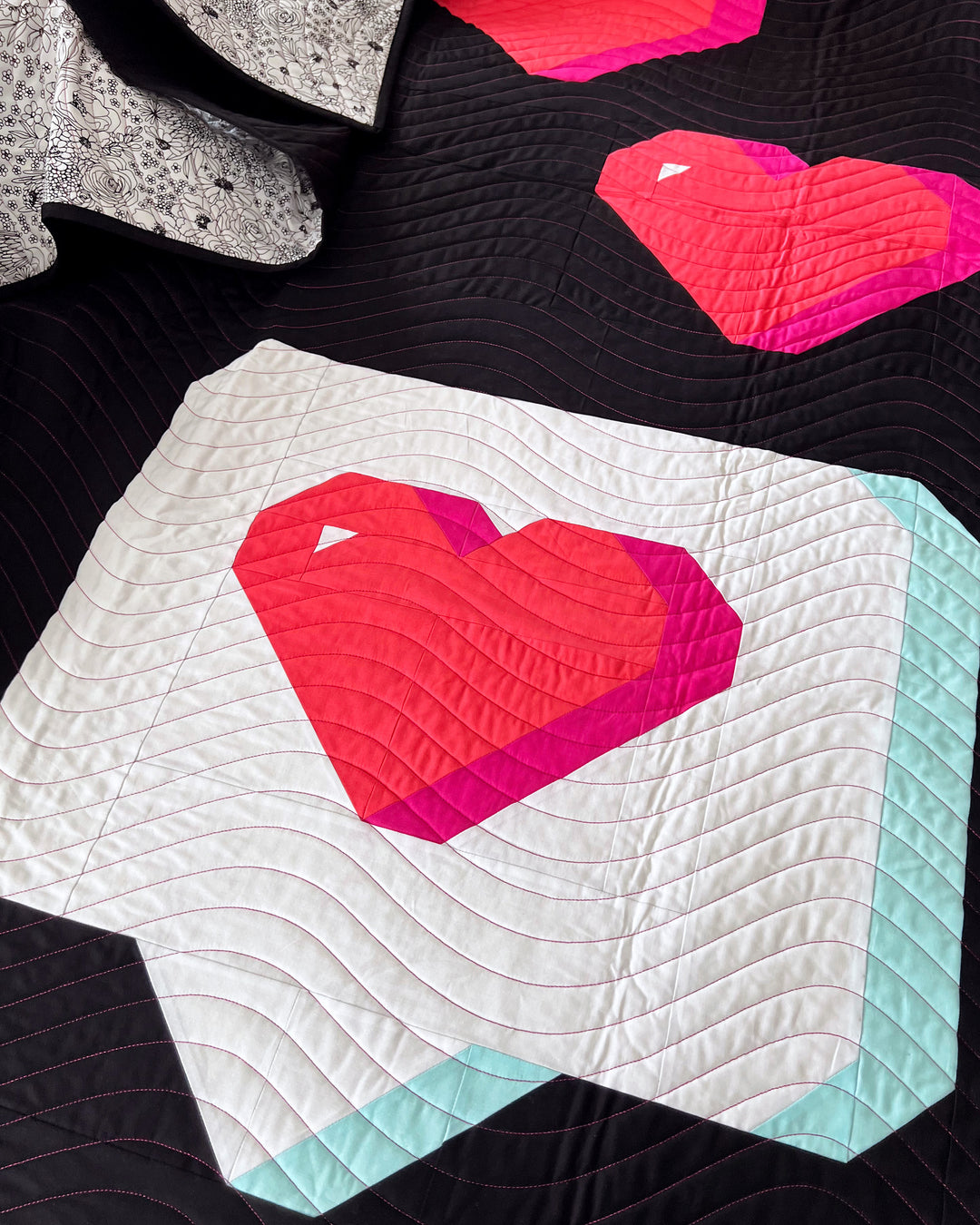 close up of text bubble heart block on the Send with Love Quilt pattern by Kelly Renay