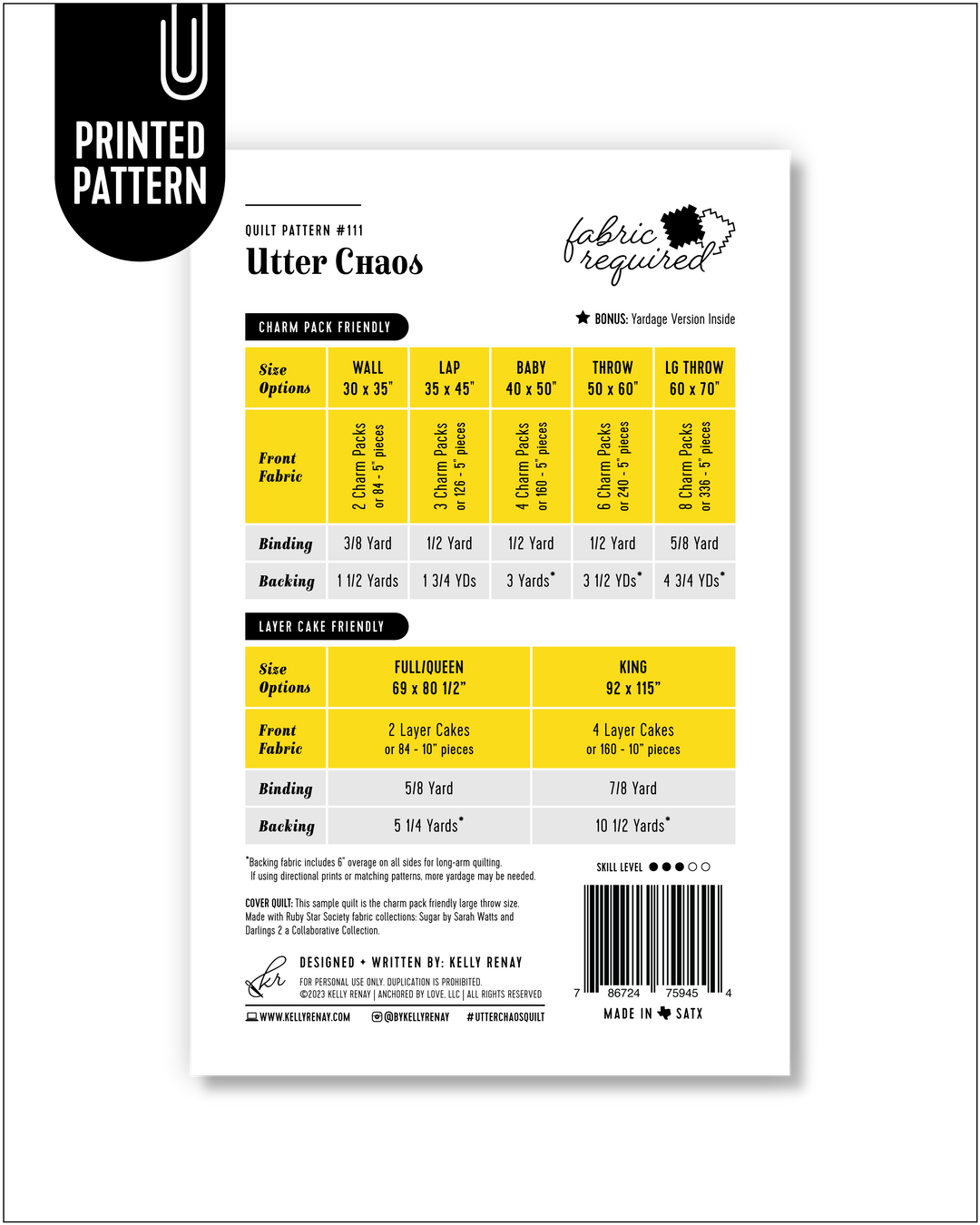 Utter Chaos Quilt Pattern Fabric Requirements