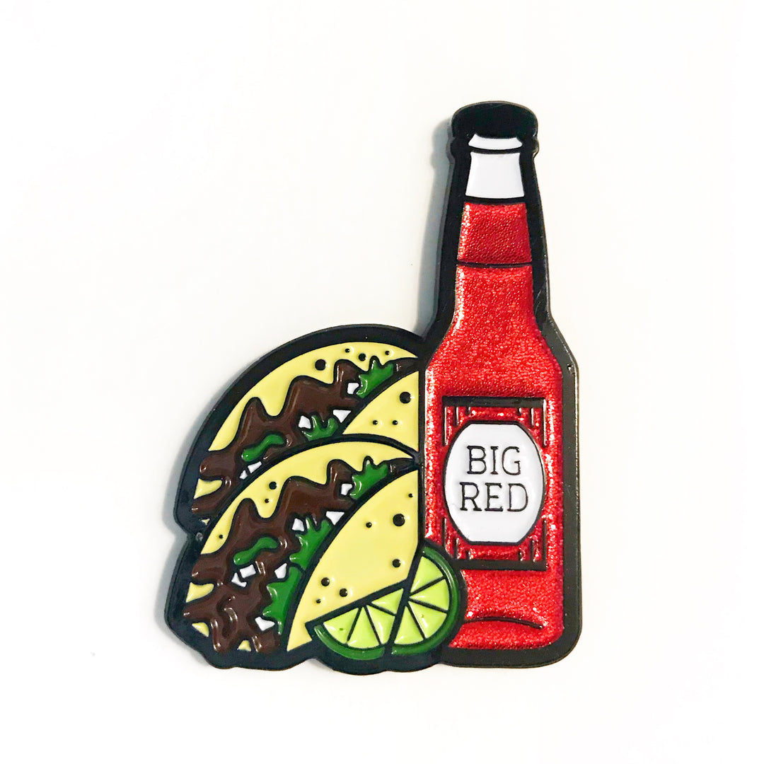 barbacoa taco and big red enamel pin